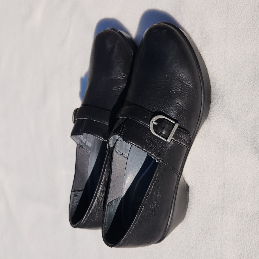 Dansko Jane Slip On Clog US 9.5 40 Black Leather Buckle Comfort Shoes